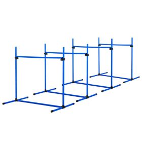 4 Piece Dog Agility Starter Kit with Adjustable Height Jump Bars, Included Carry Bag & Displacing Top Bar - Blue