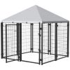 Lockable Dog House Kennel with Water-resistant Roof for Small and Medium Sized Pets, 4.6' x 4.6' x 5'