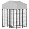 Outdoor Dog Kennel with Roof, 4' x 4' x 6' Heavy Duty Welded Wire Dog Playpen Enclosure with Escape-proof Lock