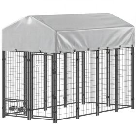 8' x 4' x 6' Outdoor Dog Kennel, Dog Kennel Outside Run with 360Â° Rotating Bowls, Waterproof & UV Resistant Cover