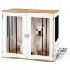 Furniture Style Dog Crate with 360Â° Rotating Feeder & 304 Stainless Steel Bowls, Double Locking Indoor Dog Kennel