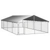 Dog Kennel Silver Galvanized Steel Large Dog Kennel Rectangular