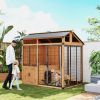 7' x 5' Extra Large Dog House, Wood Outdoor Dog Kennel with Platform, Storage Cabinet for Large Breeds, Yellow