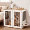 Furniture Style Dog Crate with 360Â° Rotating Feeder & 304 Stainless Steel Bowls, Double Locking Indoor Dog Kennel