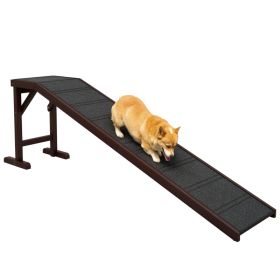 Dog Ramp for Bed, Pet Ramp for Dogs with Non-Slip Carpet and Top Platform, 74" x 16" x 25 (Color: Brown)