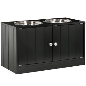 Large Elevated Dog Bowls with Storage Cabinet Containing Large 44L Capacity, Raised Dog Bowl Stand Pet Food Bowl Pet Feeding Station (Color: Black)