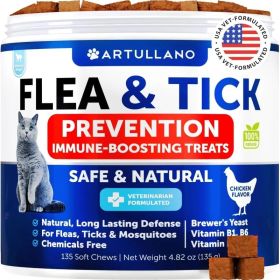 Flea Treatment for Cats Natural Flea and Tick Prevention Supplement for Cats Kittens Chewable Daily Oral Pills with Vitamins 135 Soft Chews Skin & Coa (Option: Artullano)