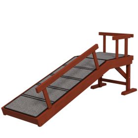 Wooden Dog Ramp with Removable Guardrails, Non-Slip Surface, Brown (size: 49")