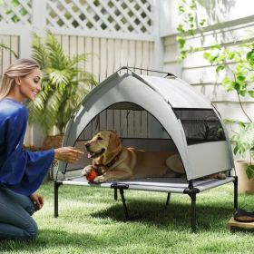Elevated Dog Bed With Removable Canopy, Portable Outside Raised Pet Cot With Cooling Pad, Storage Bag (size: 36.2" X 29.5" X 35")