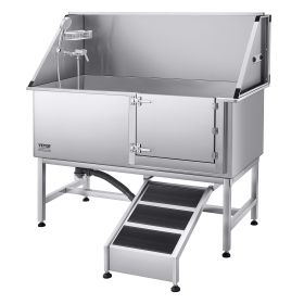 VEVOR Stainless Steel Dog Washing Station, 62 inch Pet Grooming Tub , PE Water Filter Board (Option: With Ramp)