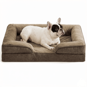 Dog Bed Orthopedic, Dog Sofa for Small Dogs Supportive Foam Pet Cushions Bed with Washable Removable Cover, Egg-Crate Foam, Waterproof Lining Bottom (Color: Brown)