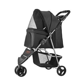 VEVOR Pet Stroller, 35 lbs Weight Capacity, Foldable Dog Stroller Cart, Cats Stroller with Mesh Windows and Cup Holders (Option: 3 Wheels)