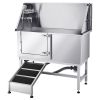 Stainless Steel Dog Washing Station, Pet Grooming Tub w/ Ramp, PE Water Filter Board